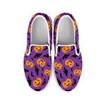 Halloween Bat And Pumpkin Pattern Print White Slip On Shoes