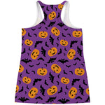 Halloween Bat And Pumpkin Pattern Print Women's Racerback Tank Top