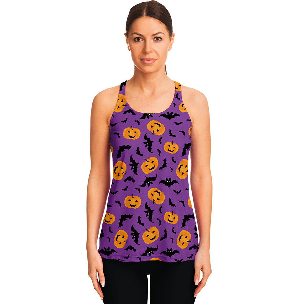 Halloween Bat And Pumpkin Pattern Print Women's Racerback Tank Top