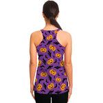 Halloween Bat And Pumpkin Pattern Print Women's Racerback Tank Top