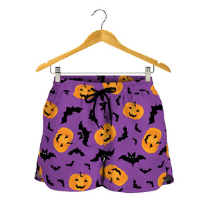 Halloween Bat And Pumpkin Pattern Print Women's Shorts