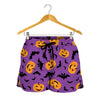 Halloween Bat And Pumpkin Pattern Print Women's Shorts