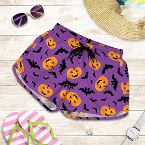 Halloween Bat And Pumpkin Pattern Print Women's Shorts