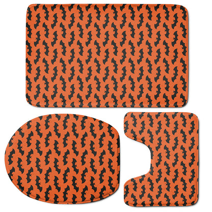 Halloween Bat Pattern Print 3 Piece Bath Mat Set