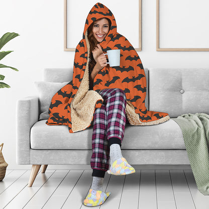 Halloween Bat Pattern Print Hooded Blanket