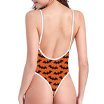 Halloween Bat Pattern Print One Piece High Cut Swimsuit