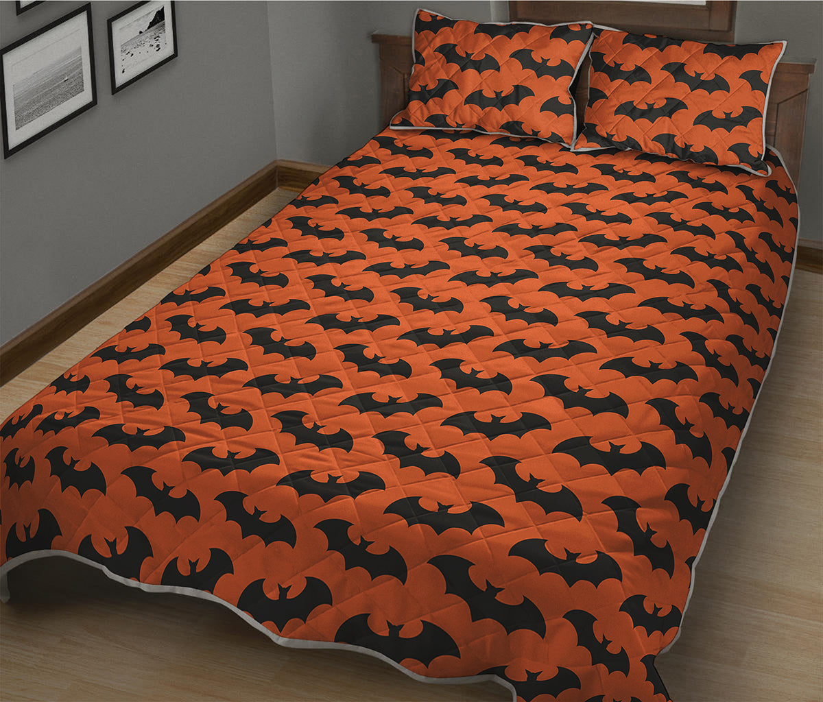 Halloween Bat Pattern Print Quilt Bed Set