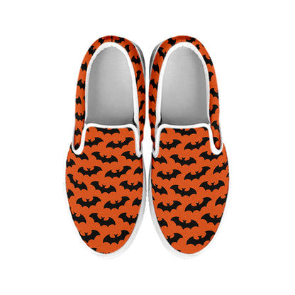 Halloween Bat Pattern Print White Slip On Shoes