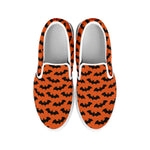 Halloween Bat Pattern Print White Slip On Shoes