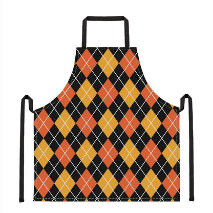 Halloween Black And Orange Argyle Print Apron