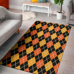Halloween Black And Orange Argyle Print Area Rug