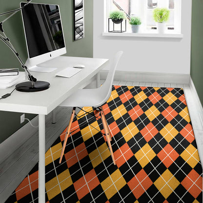 Halloween Black And Orange Argyle Print Area Rug