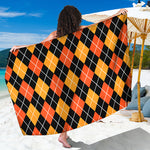Halloween Black And Orange Argyle Print Beach Sarong Wrap