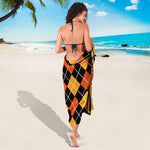 Halloween Black And Orange Argyle Print Beach Sarong Wrap