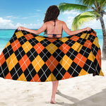 Halloween Black And Orange Argyle Print Beach Sarong Wrap