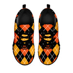 Halloween Black And Orange Argyle Print Black Sneakers