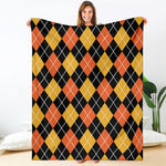 Halloween Black And Orange Argyle Print Blanket