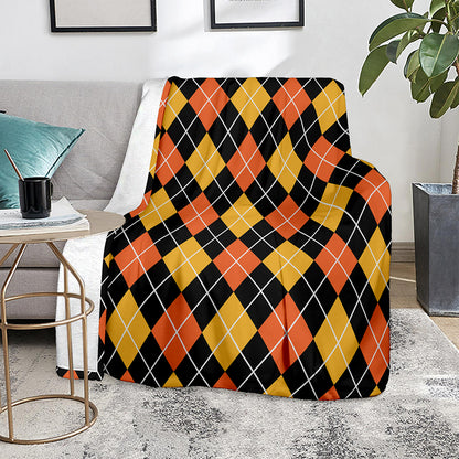 Halloween Black And Orange Argyle Print Blanket