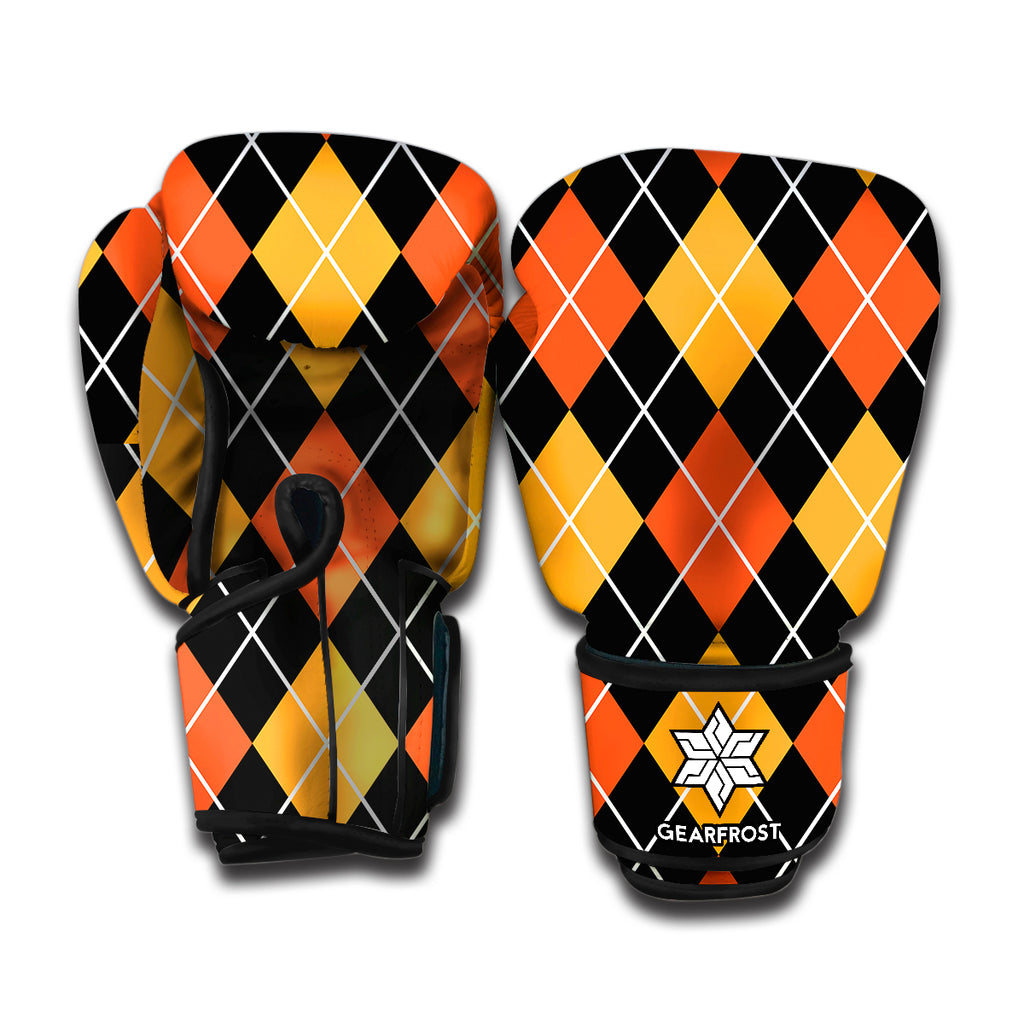 Halloween Black And Orange Argyle Print Boxing Gloves