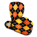 Halloween Black And Orange Argyle Print Boxing Gloves