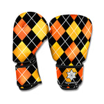 Halloween Black And Orange Argyle Print Boxing Gloves