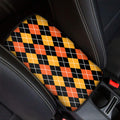 Halloween Black And Orange Argyle Print Car Center Console Cover