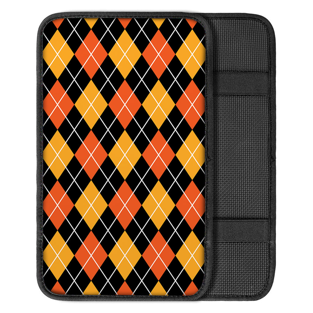 Halloween Black And Orange Argyle Print Car Center Console Cover