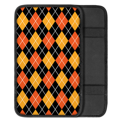 Halloween Black And Orange Argyle Print Car Center Console Cover