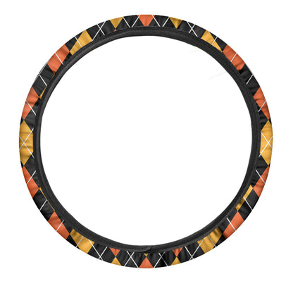 Halloween Black And Orange Argyle Print Car Steering Wheel Cover
