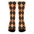 Halloween Black And Orange Argyle Print Crew Socks