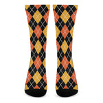 Halloween Black And Orange Argyle Print Crew Socks