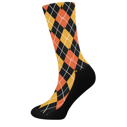 Halloween Black And Orange Argyle Print Crew Socks