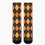 Halloween Black And Orange Argyle Print Crew Socks