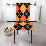 Halloween Black And Orange Argyle Print Dining Chair Slipcover