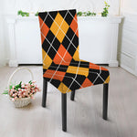 Halloween Black And Orange Argyle Print Dining Chair Slipcover