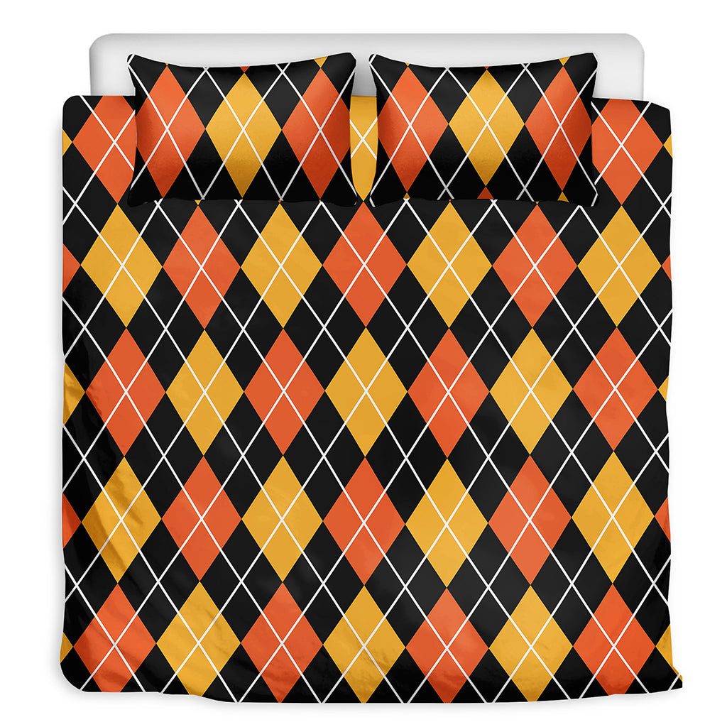 Halloween Black And Orange Argyle Print Duvet Cover Bedding Set