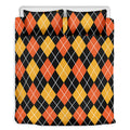 Halloween Black And Orange Argyle Print Duvet Cover Bedding Set