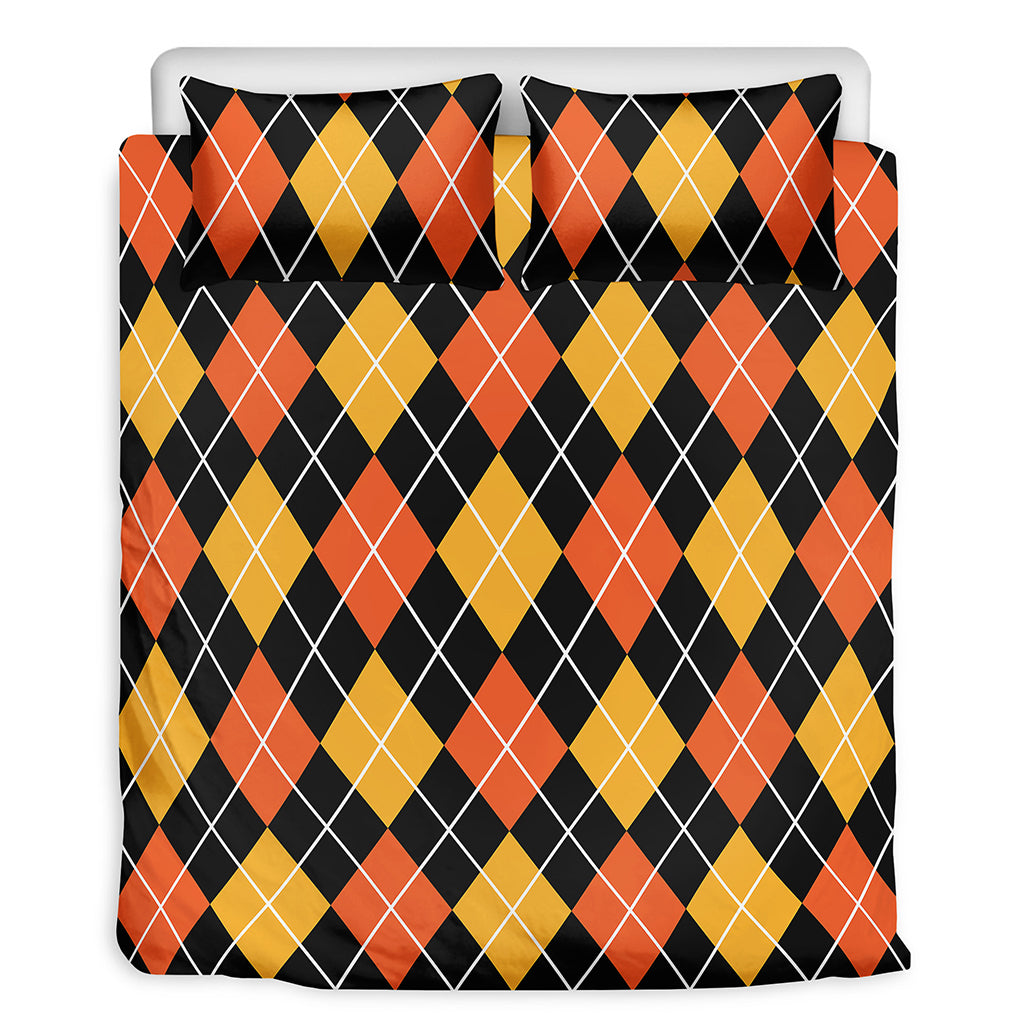 Halloween Black And Orange Argyle Print Duvet Cover Bedding Set