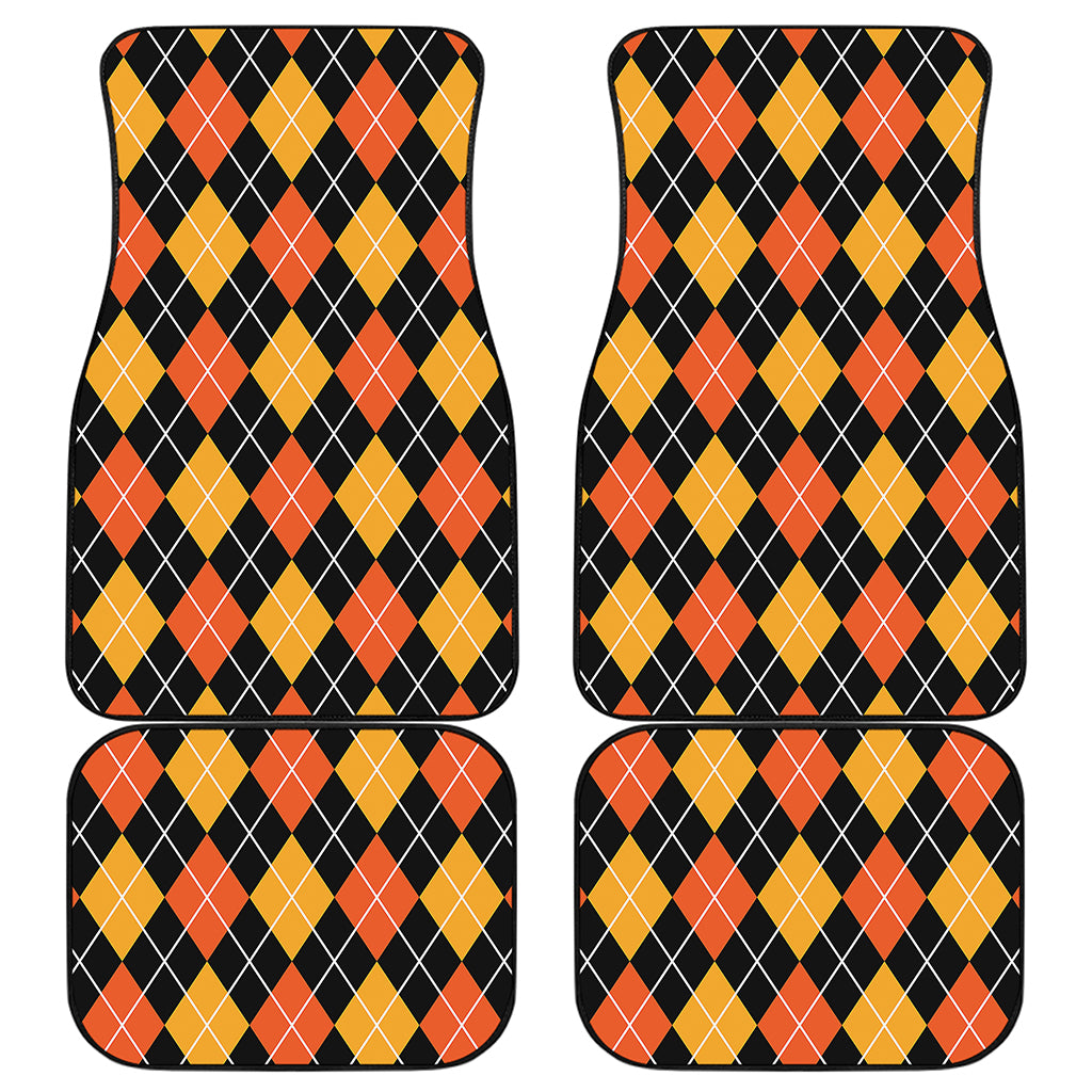 Halloween Black And Orange Argyle Print Front and Back Car Floor Mats