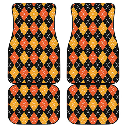 Halloween Black And Orange Argyle Print Front and Back Car Floor Mats