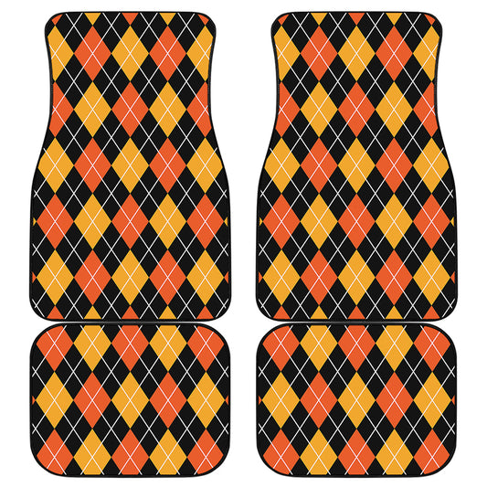 Halloween Black And Orange Argyle Print Front and Back Car Floor Mats