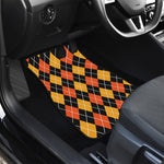 Halloween Black And Orange Argyle Print Front and Back Car Floor Mats
