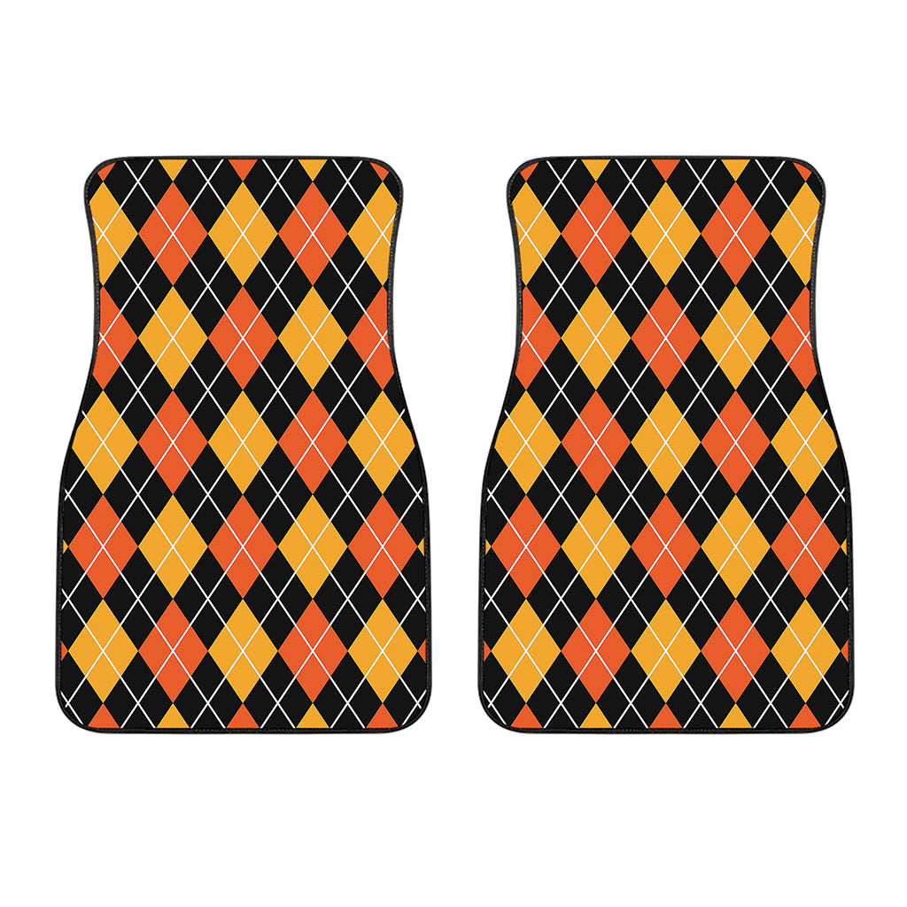Halloween Black And Orange Argyle Print Front Car Floor Mats