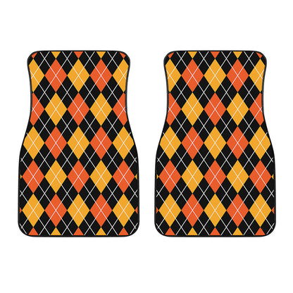 Halloween Black And Orange Argyle Print Front Car Floor Mats
