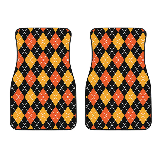 Halloween Black And Orange Argyle Print Front Car Floor Mats