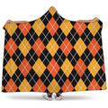 Halloween Black And Orange Argyle Print Hooded Blanket