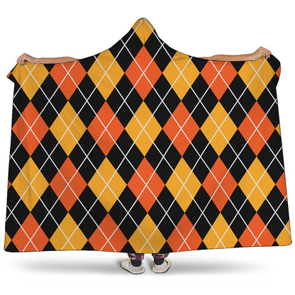 Halloween Black And Orange Argyle Print Hooded Blanket