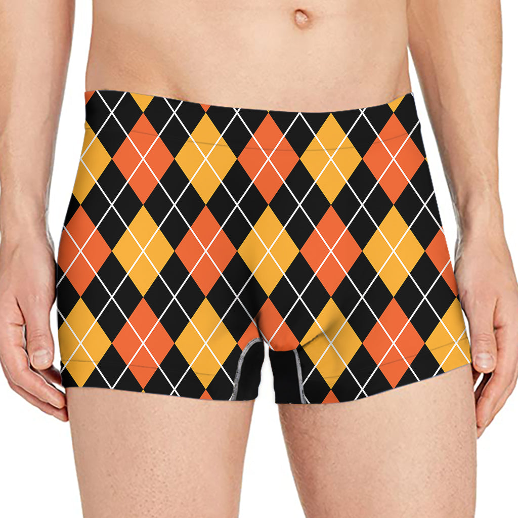Halloween Black And Orange Argyle Print Men's Boxer Briefs