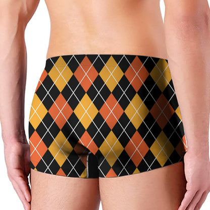 Halloween Black And Orange Argyle Print Men's Boxer Briefs