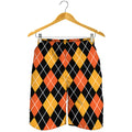 Halloween Black And Orange Argyle Print Men's Shorts